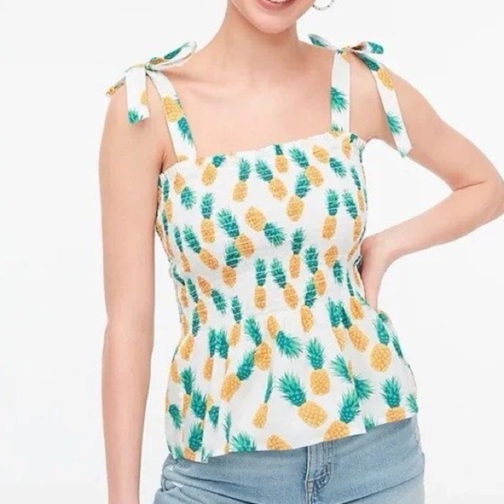 NWT J. Crew Smocked Pineapple Tie Tank Top | S